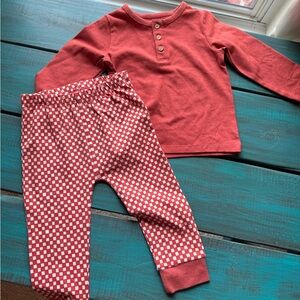 Cat & Jack Red Long-Sleeve Henley Pajama Set with Patterned Pants
